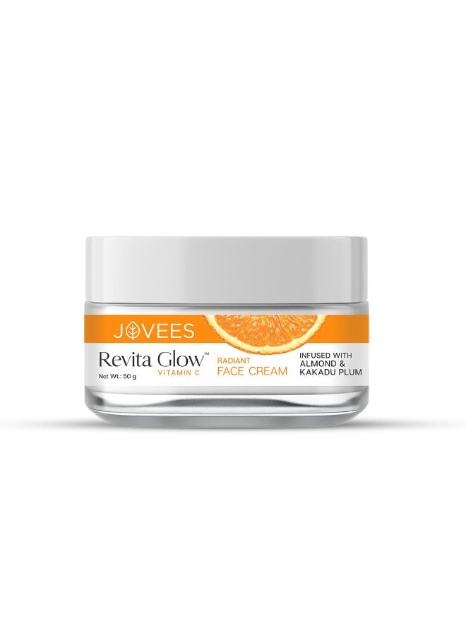 Jovees Revita Glow Vitamin C Cream Infused with Almond & Kakadu Plum | Reduces Dark Spots, Hyperpigmentation & Fine Line Apperances | For All Skin Type 50G - Image 1